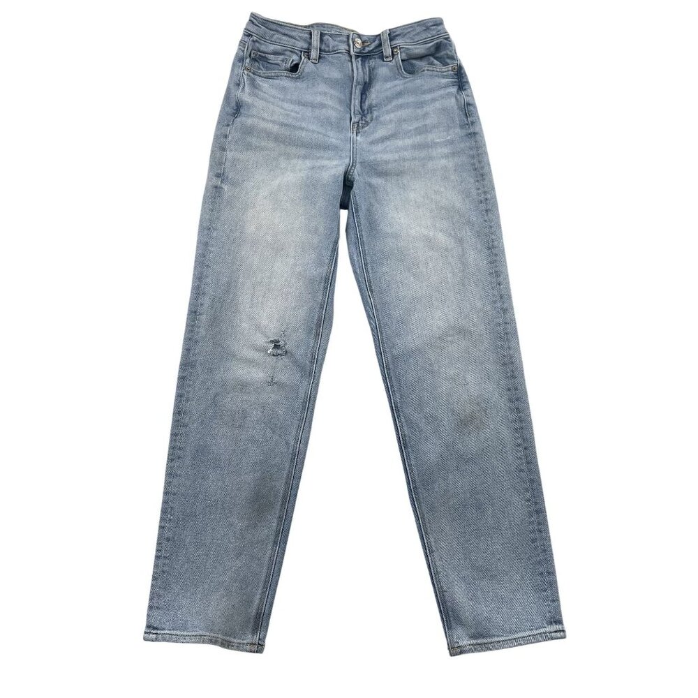 American‎ Eagle Jeans Womens 4 Blue Mom Straight Jeans Light Wash Distressed
